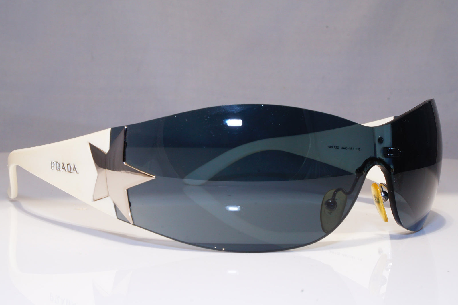 PRADA Mens Womens Sunglasses White Shield SILVER STAR SPR 72G 4AO-1A1 –  SunglassBlog