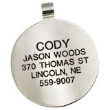 Back of tag showing engraving