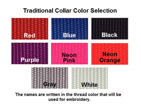 Color choices for 5/8-inch wide embroidered traditional collar