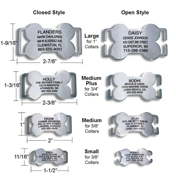 Bone Slide-on Tag sizes