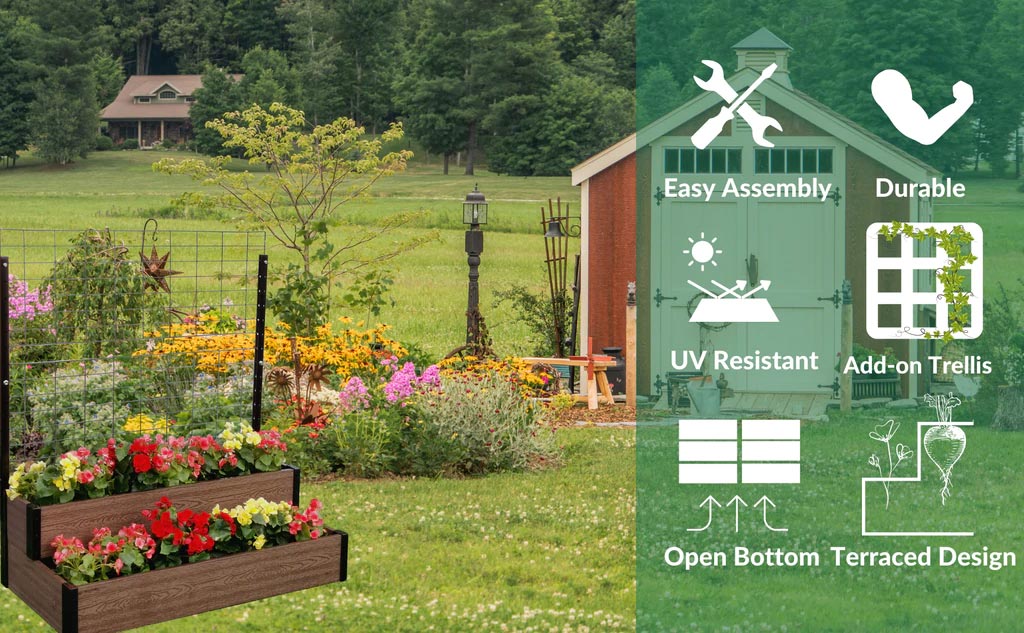 Cascade Raised Garden Bed with Trellis infographic