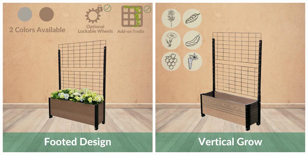 Footed Trough Planter with Trellis