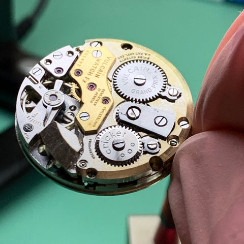 Servicing a 1950's Vulcain Cricket Alarm calibre 120 family watch 