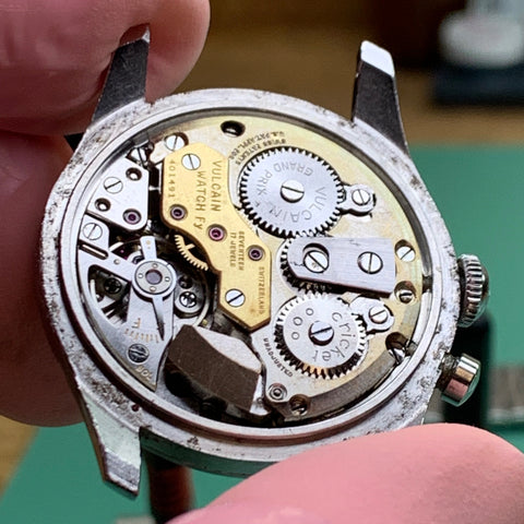 Servicing a 1950's Vulcain Cricket Alarm calibre 120 family watch 
