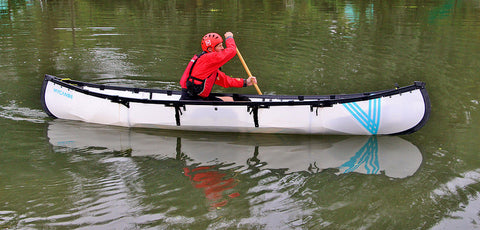 canoer in red in mycanoe duo 2 person folding canoe