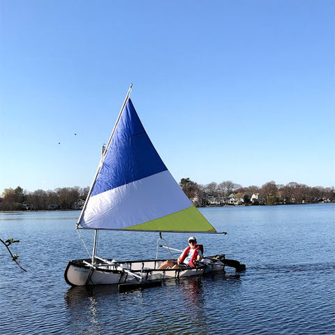 man in mycanoe duo 2 person canoe with sail