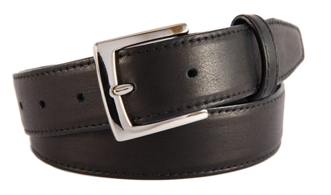 Black Smooth Leather Belt, Hudson Buckle (Gold)