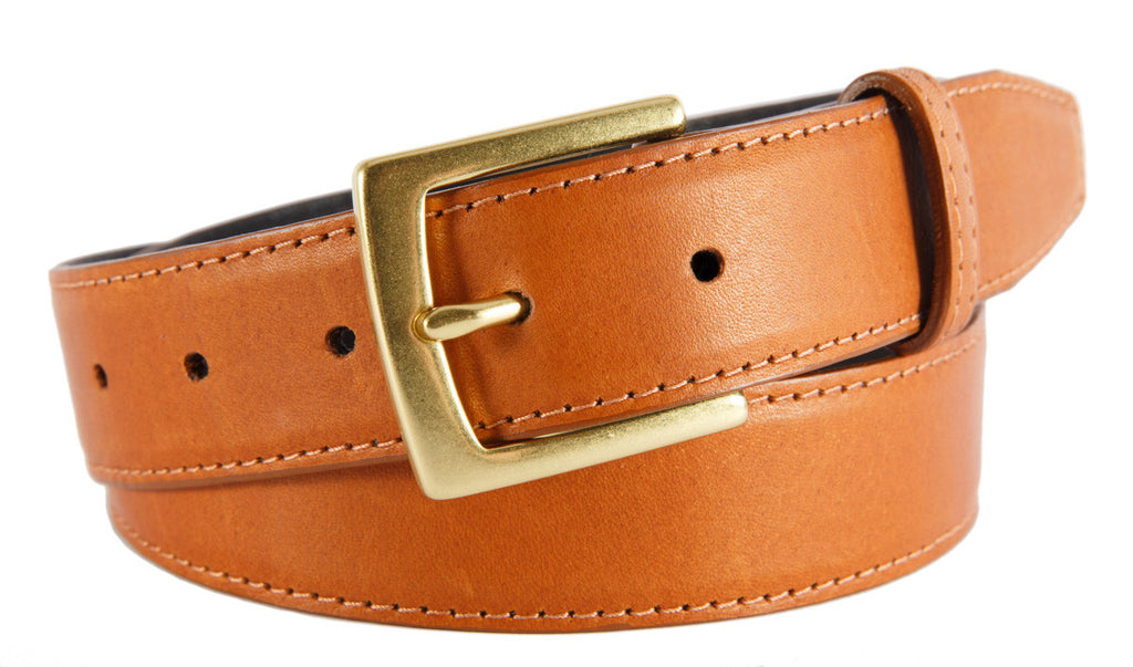 Cognac Smooth Leather Belt, Signature Buckle (Gold) | Bello Belts