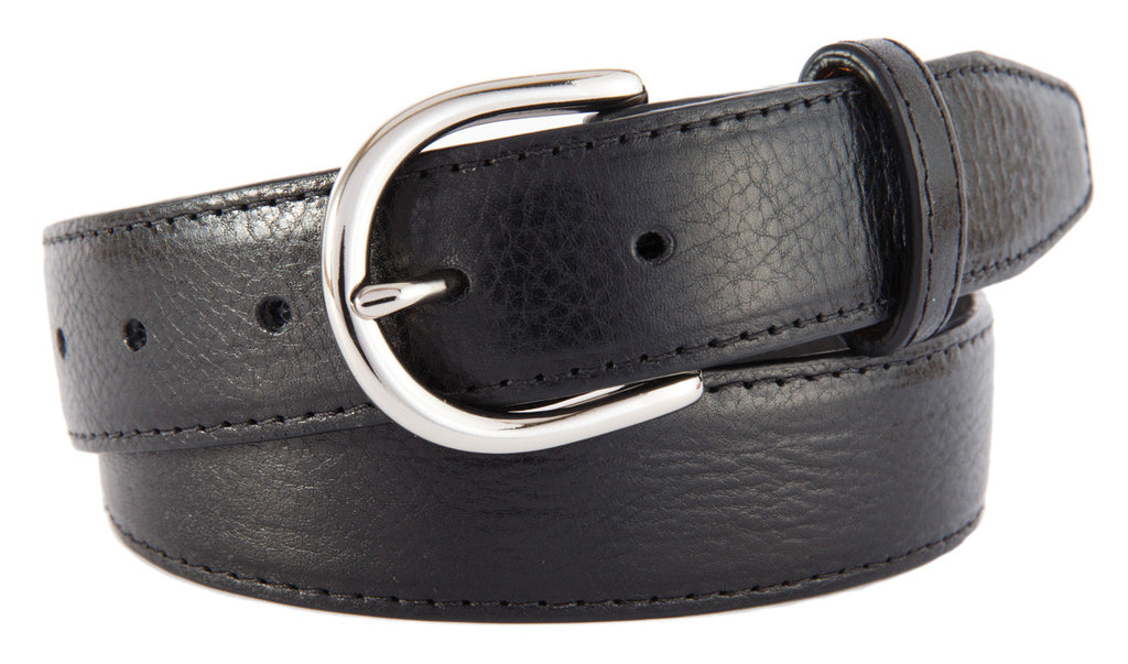 Black Glossy Leather Belt, Soho Buckle (Shiny Silver) | Bello Belts