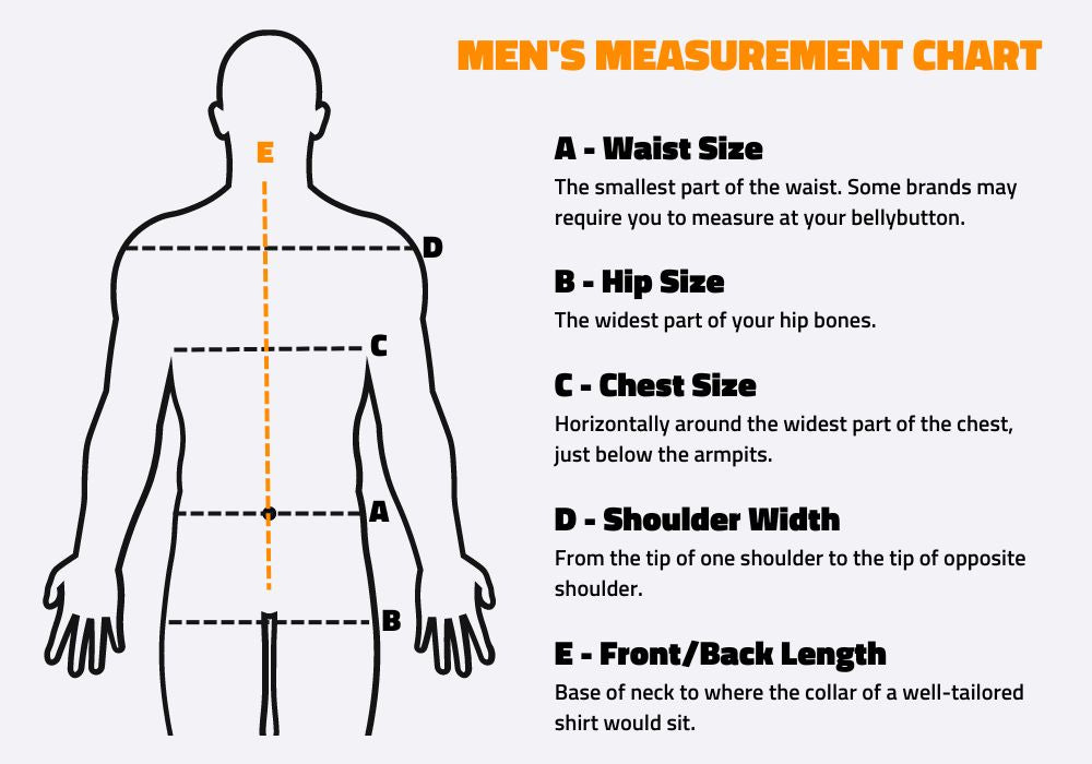 mens sizing measuring chart