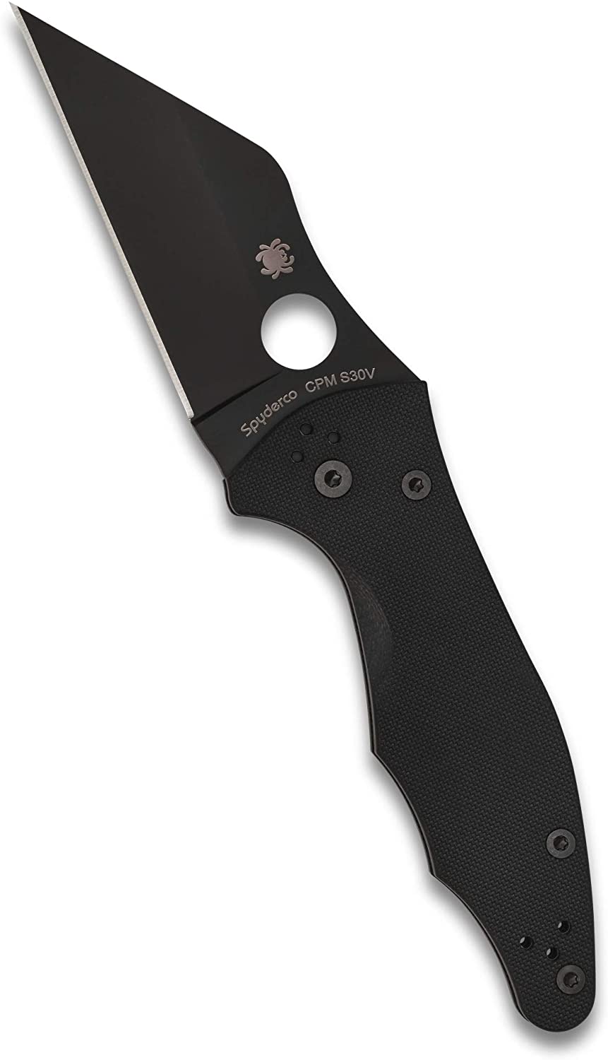 Tactical knife with a black handle and black steel body