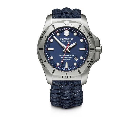 Image of a victorinox inox professional diver watch with hand woven paracord strap