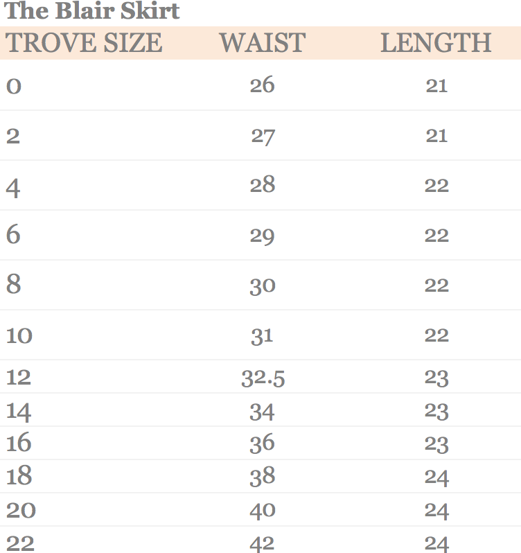 Skirt Size Chart - Greenbushfarm.com