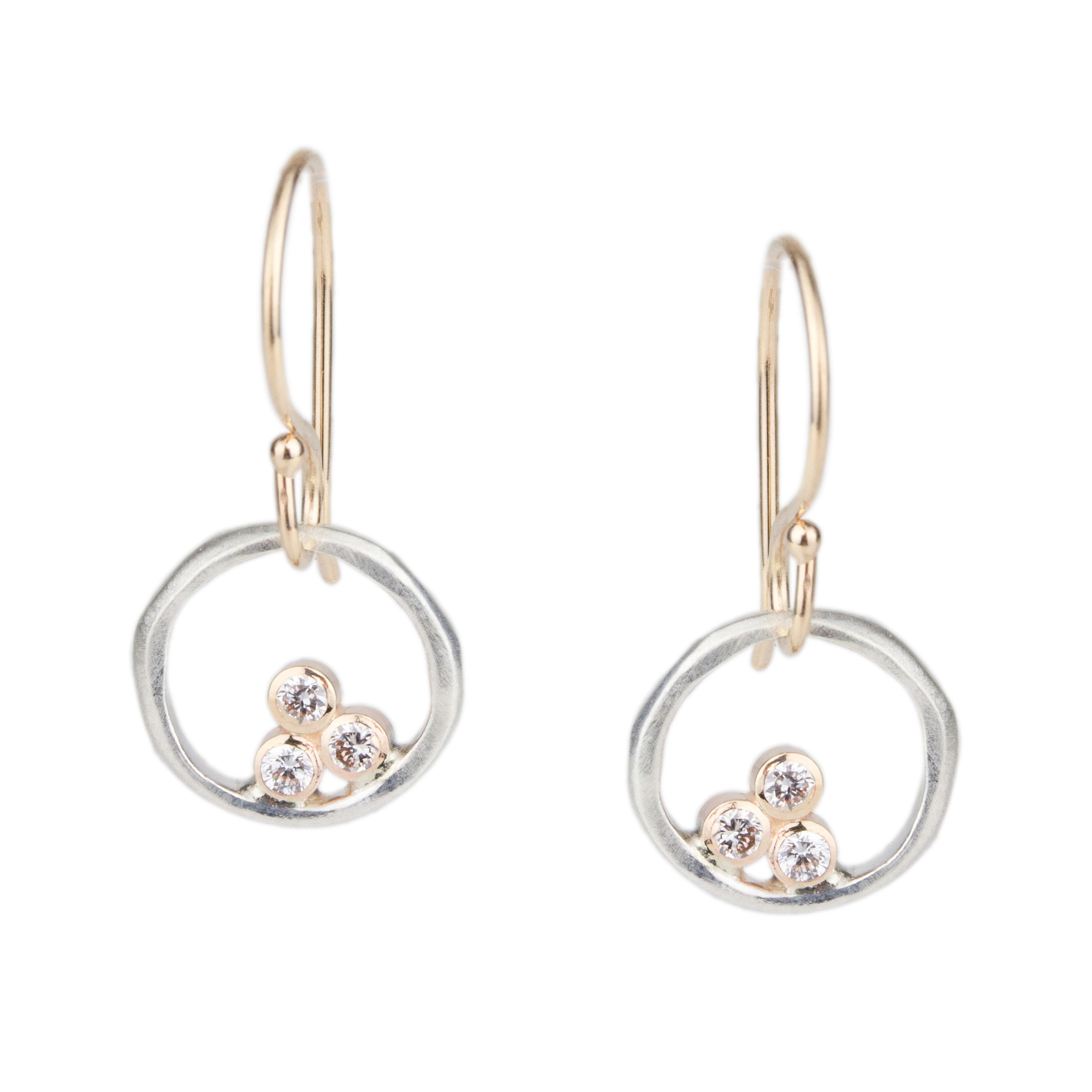 Organic Three Diamond Circle Earrings