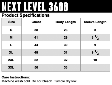 Next Level Ideal V Neck Size Chart
