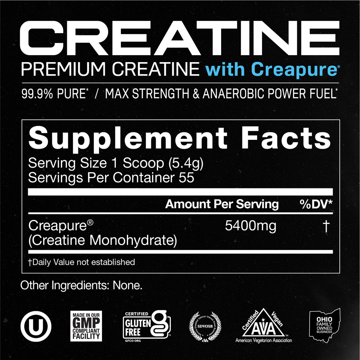 Creapure Creatine Monohydrate Powder, Vegan Keto Gluten-Free