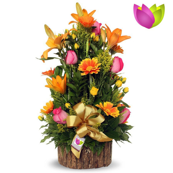 Redondo naranja y rosa – Arreglos Florales Guatemala