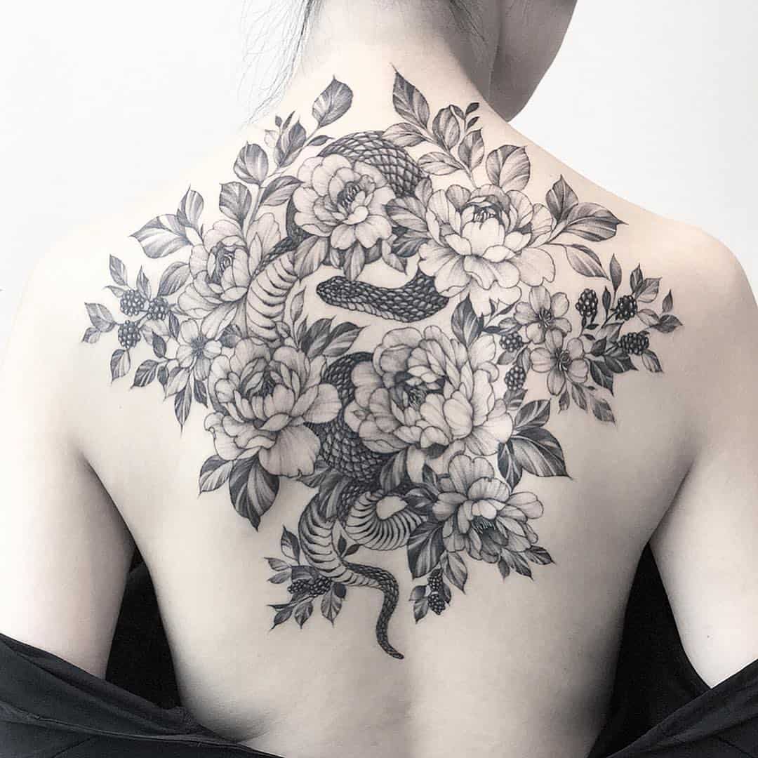 Black Ink Japanese Flower Tattoo Design