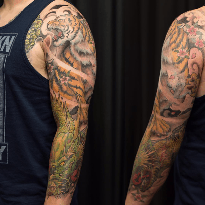 Chronic Ink Tattoo - Toronto Tattoo Monk and dragon half sleeve to