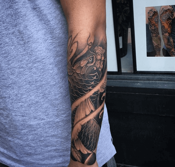 Asian Black And White Koi Tattoo