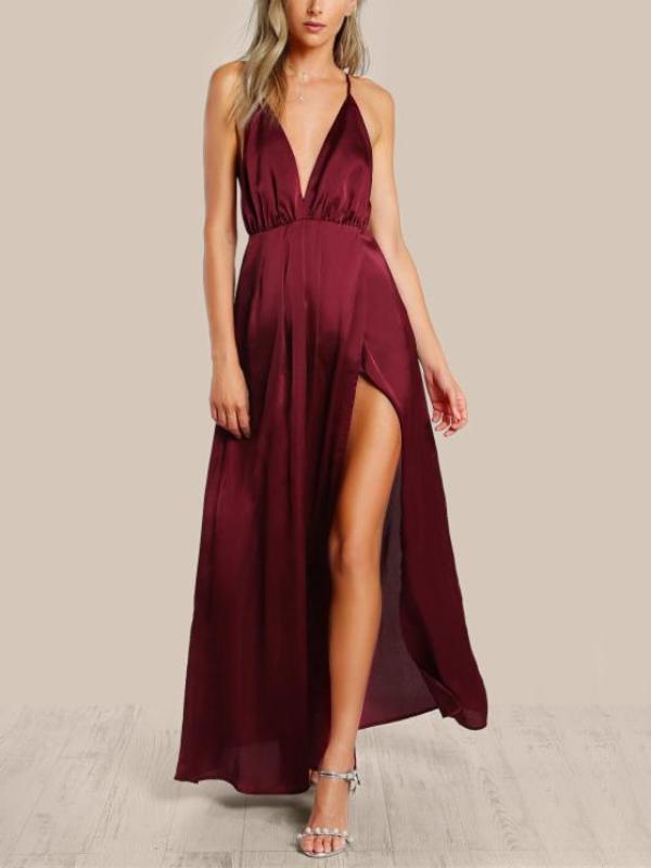 wine red satin dress