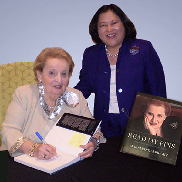 Vivian Shimoyama with Madeline Albright at book signing of Read My Pins