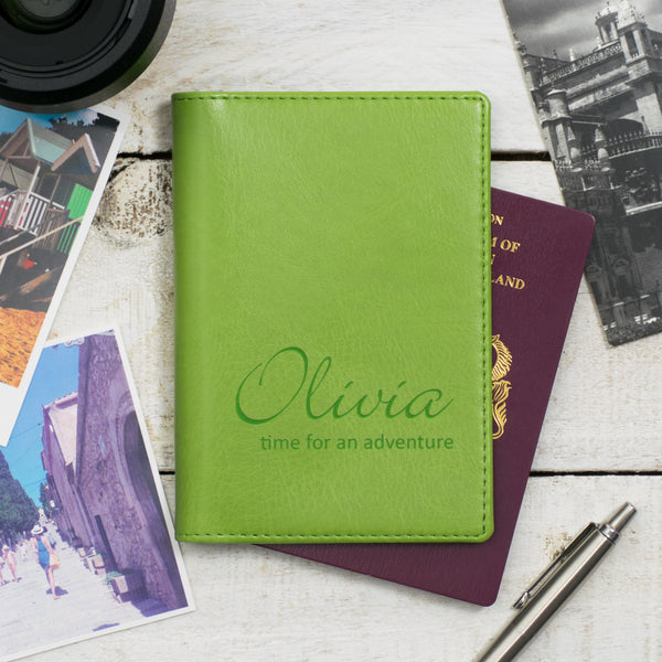 personalised passport cover in green