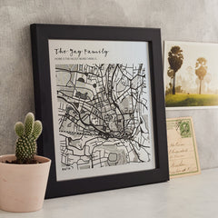 metallic engraved map print personalised to your town