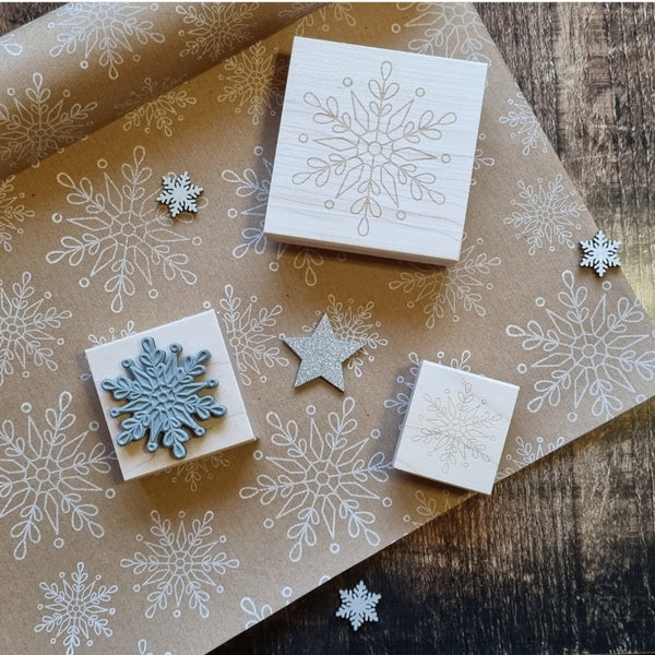 Snowflake stampers on Kraft paper