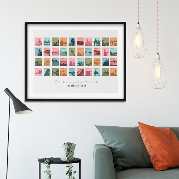 40 favourite travel places in a mini gallery on one framed print