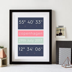 Personalised Coordinate Wedding Date and Place print
