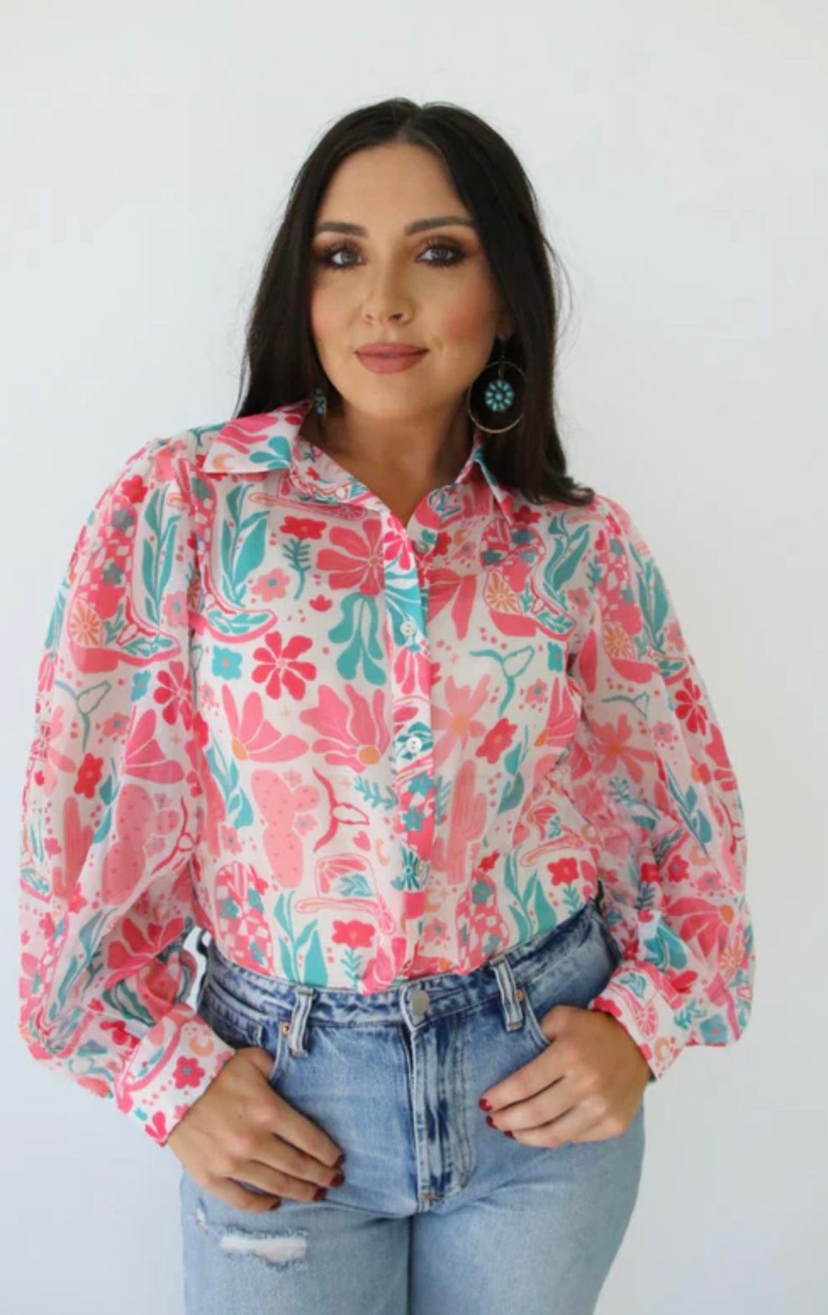 The Cowgirl West Of The Boots Spring Button Up Top