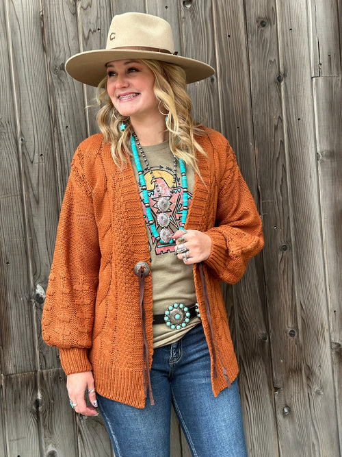 Durango Plush Cardigan: Dk. Brown Birdseye