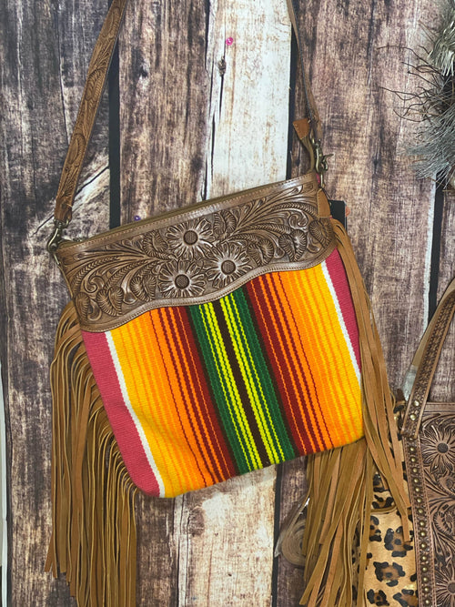 The Remi Retro Buckstitch & Fringe Leather Bag