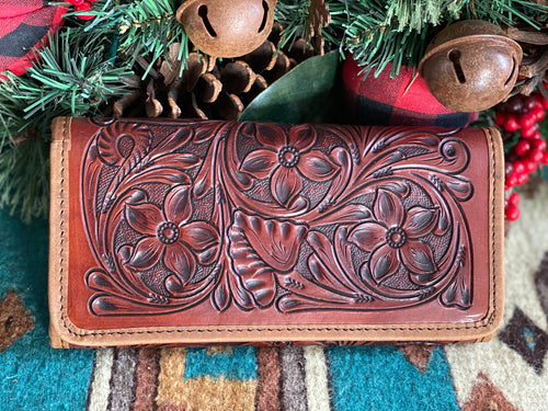 The Sunflower Cowgirl Tooled Clutch Wallet