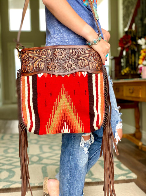 The Remi Retro Buckstitch & Fringe Leather Bag