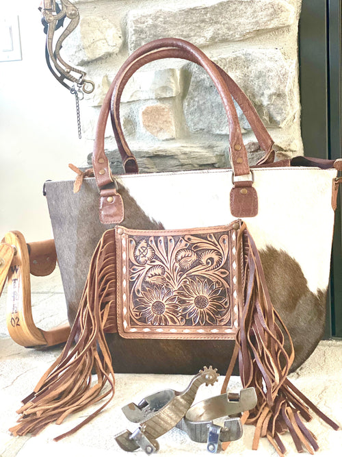 The Remi Retro Buckstitch & Fringe Leather Bag