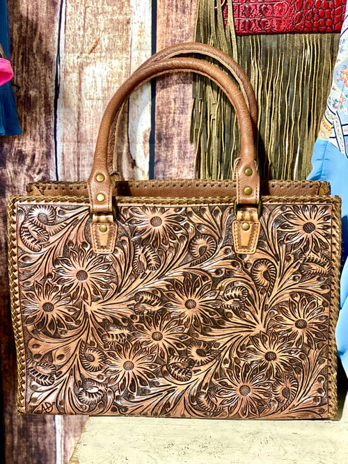 Hand Tooled Saddle Bag Leather Purse  Buck Stitch by Stephen Vaughn L