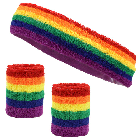 rainbow sweatband set headband wristbands