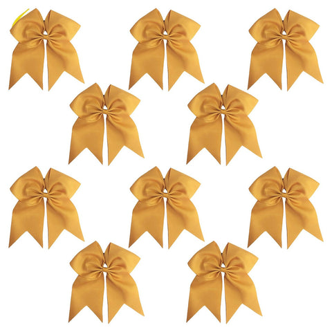 10 Gold Cheer Bows for Girls Large Hair Bows with Clip Holder Ribbon