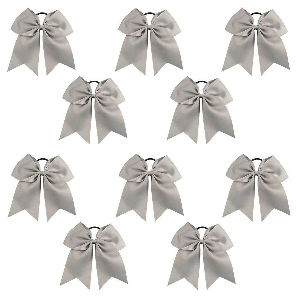 10 Gray Cheer Bows Large Hair Bow with Ponytail Holder Cheerleader Ponyholders Cheerleading Softball Accessories