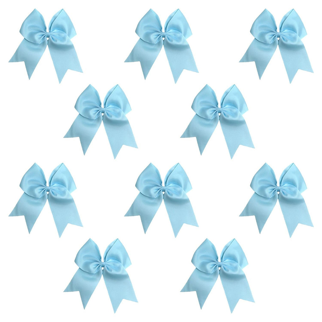 10 Light Blue Cheer Bows Large Hair Bow with Ponytail Holder Cheerleader Ponyholders Cheerleading Softball Accessories