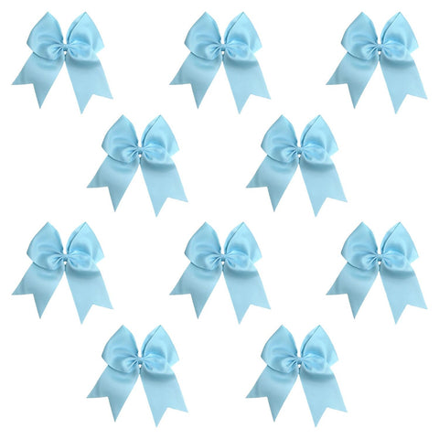 10 Light Blue Cheer Bows for Girls  Large Hair Bows with Clip Holder Ribbon