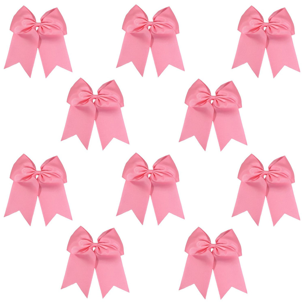 10 Light Pink Cheer Bows Large Hair Bow with Ponytail Holder Cheerleader Ponyholders Cheerleading Softball Accessories