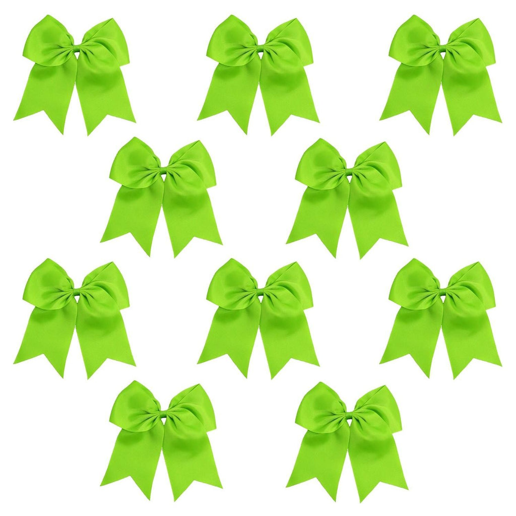 10 Lime Cheer Bows Large Hair Bow with Ponytail Holder Cheerleader Ponyholders Cheerleading Softball Accessories