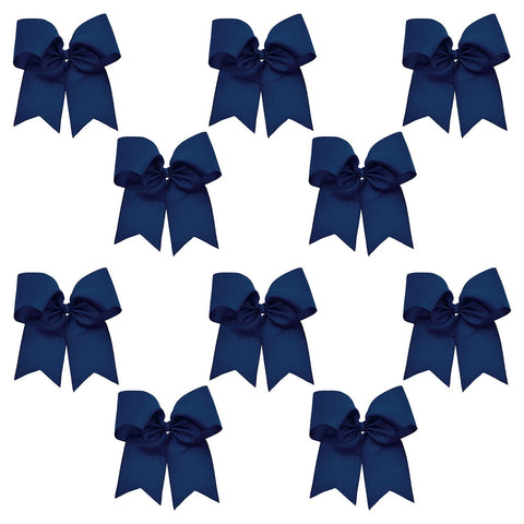 10 Navy Cheer Bows for Girls Large Hair Bows with Clip Holder Ribbon