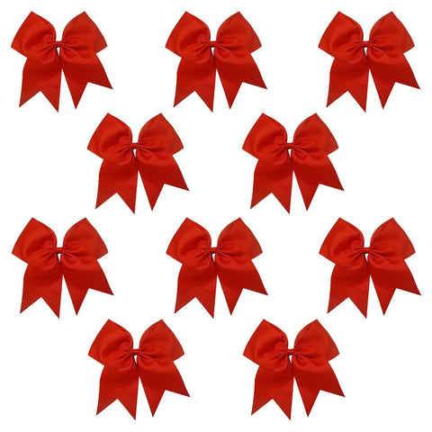 10 Red Cheer Bows for Girls Large Hair Bows with Clip Holder Ribbon