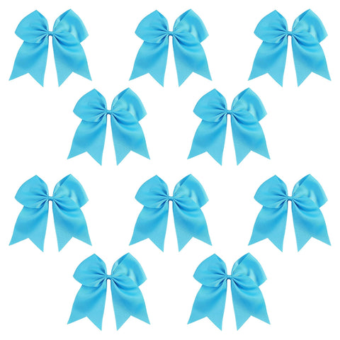 10 Teal Cheer Bows Large Hair Bow with Ponytail Holder Cheerleader Ponyholders Cheerleading Softball Accessories