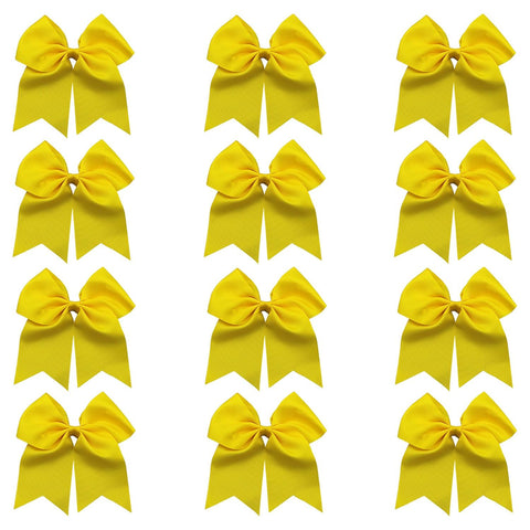 12 Yellow Cheer Bows for Girls Large Hair Bows with Clip Holder Ribbon