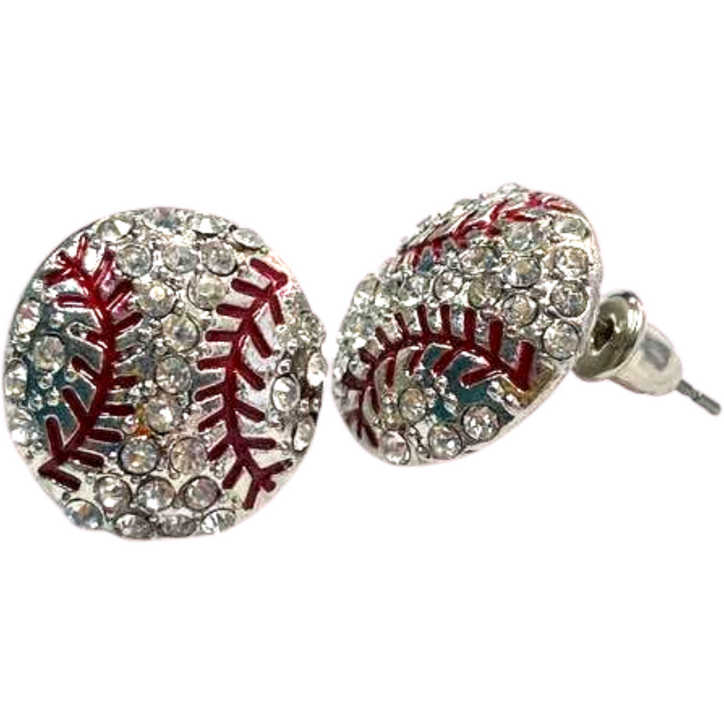 Baseball Stitch 0.5 Inch Post Earrings Rhinestone